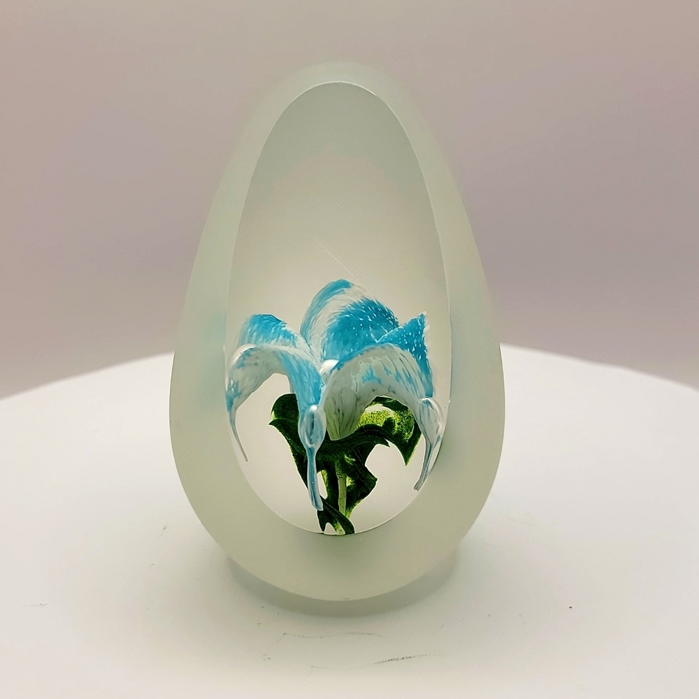 Signed Wilkerson Egg Shaped Glass Paperweight w/Window